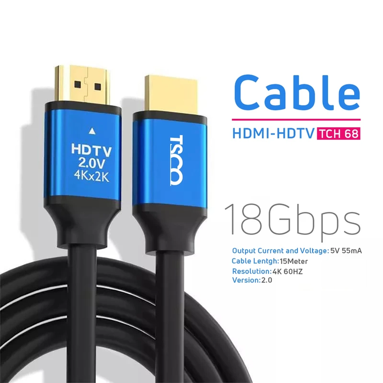 کابل 15 متری TSCO HDMI مدل TCH 68 - مشکی